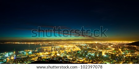 Panorama of Dawn in the City (South Africa, Cape Town)