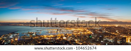 Panorama of Cape Town Waterfront and Downtown. Early rising in the city. (South Africa)