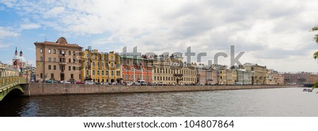 Panorama of the Old City and river. (Saint-Petersburg, Russian Federation)