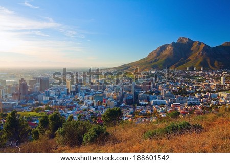 Dawn in Cape Town city (on the background of the Table Mountains)