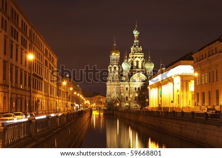 Night view of the church in St. Petersburg, Russia.