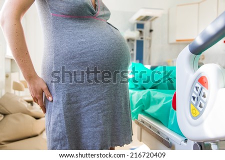 Woman right before giving birth in hospital