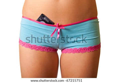 stock photo Closeup of woman panties with condom