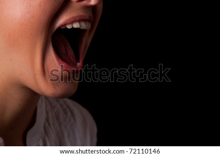 Yelling woman mouth closeup
