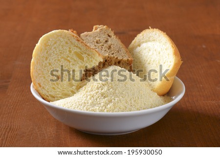 Porcelain bowl of homemade breadcrumbs