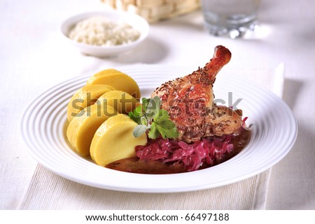 Roast Duck with Red Cabbage and  Potato Dumplings