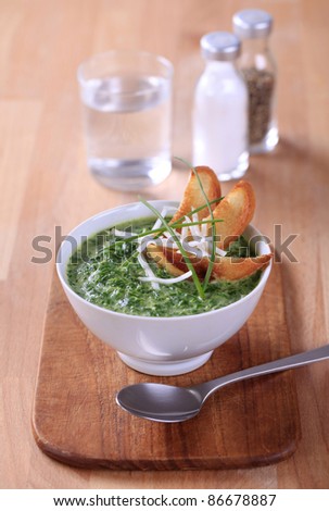 Spinach soup with toast