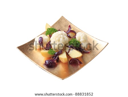 New potatoes, cauliflower and Spanish onion - studio
