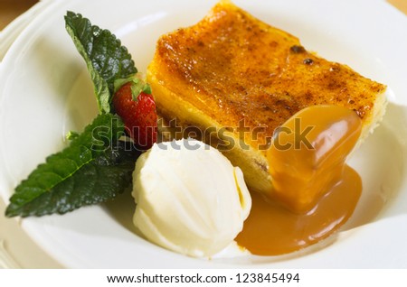 Bread and Butter Pudding served as dessert in a low cost bistro