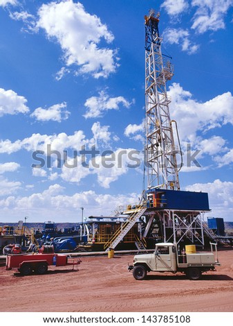 Elevated view of Oil and Gas drilling platform in the desert