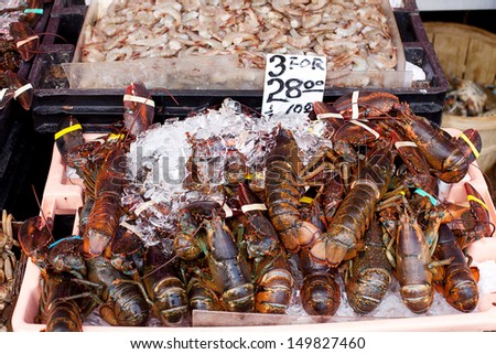 Lobster for sale at a seafood market, Chinatown, New York