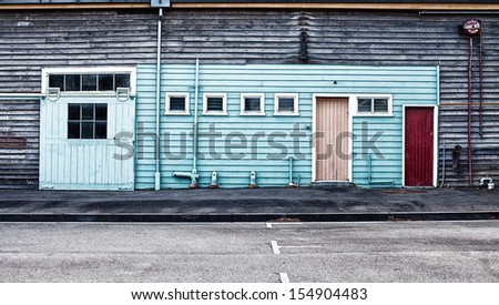 View of abandoned Industrial Buildings made of corrugated iron