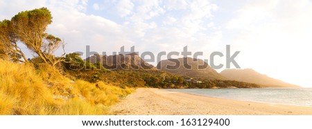 View of mountain range known as The Hazards, Coles Bay, east coast, Tasmania, Australia
