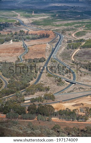 Elevated view over highway road network