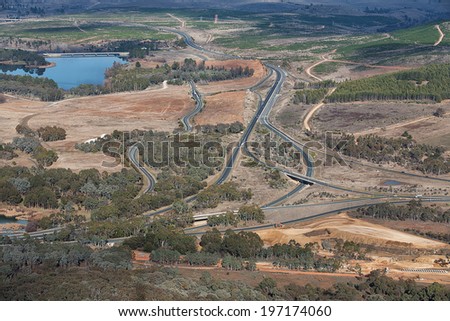 Elevated view over highway road network