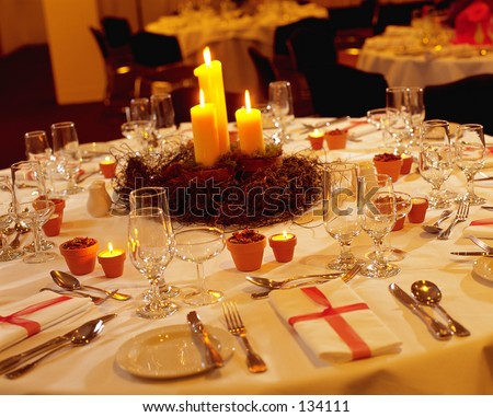 stock photo Wedding reception table setting
