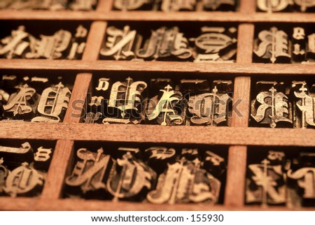 stock photo : Tray of Gothic metal letters used in old style printing press