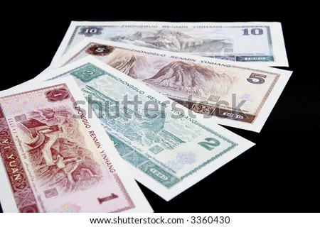 Still life of various banknotes of the Peoples Bank of China