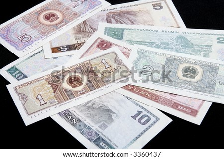 Still life of various banknotes of the Peoples Bank of China
