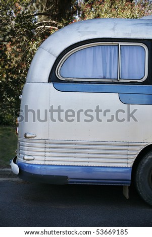 Detail of Beautiful old bus, with curved art deco styling