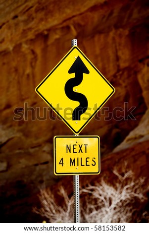Road sign for Winding Road through the Nevada Desert