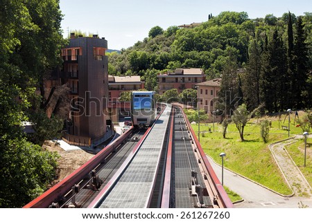 Minimetro Railway Perugia, is a type of Finicular railway operating on rail but with a traction rope