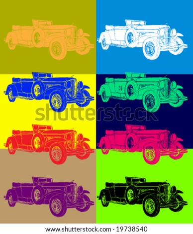 stock vector Illustration in pop art style shows old custom made car