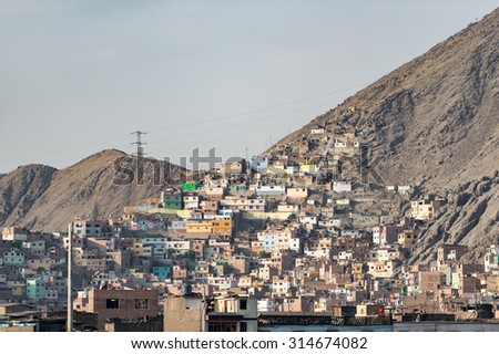 Lima downtown city with house on hill, Lima, Peru