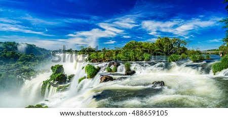 Panorama of the most beatuful Iguazu Waterfall, Argentina