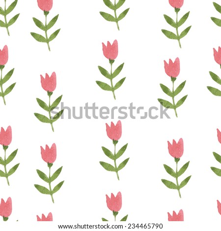 Pink watercolor hand drawn cartoon flower tulip seamless pattern