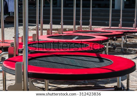 Group of Red Mini Trampoline for Fitness Activity