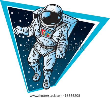 Astronaut floating around in space with stars in background.
