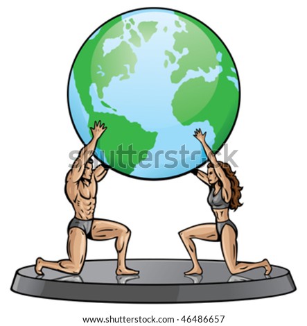 stock vector : Male and Female Atlas supporting the world.