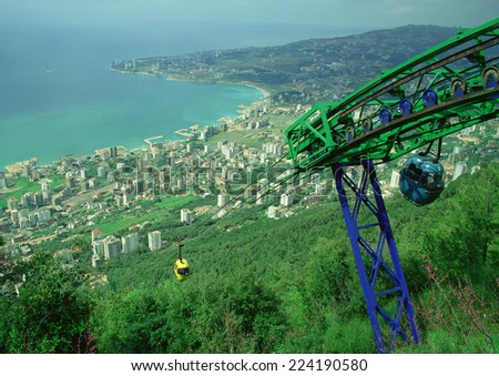 Cable cars overlooking Jounieh, Lebanon