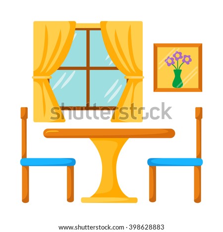 Vector Dinner Table With Chairs. Dining Room Interior. Dining Table And