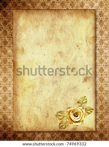 Vintage paper with a rose on the vintage background.