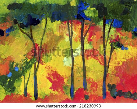 Oil painting autumn trees