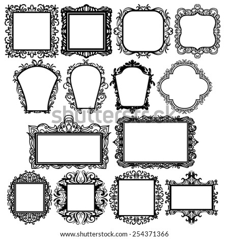 Set Of Black Square Vintage Frames, Design Elements Stock Vector 