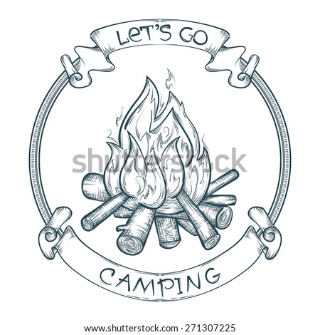 vector let's go camping poster with sketchy campfire
