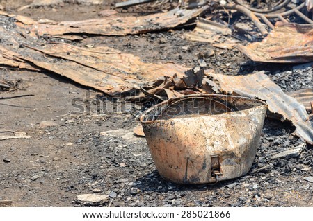 Close up damage rice cooker caused by fire in Thailand.