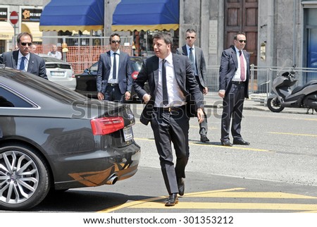 GENOA, ITALY - JUNE 6, 2015: Italian Premier Matteo Renzi during an official visit in Genoa.