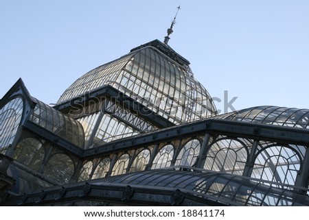 The Crystal Palace, a glass pavilion,the most extraordinary building of the famous park El Retiro in Madrid, Spain by the architect Ricardo Velazquez Bosco