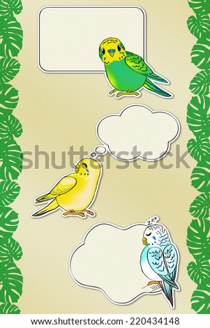 Funny Budgies with clouds for Your text  (include the Path to extract birds & clouds from background)