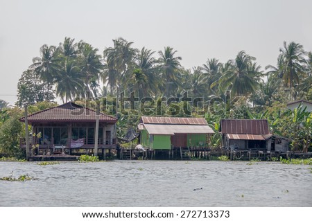 BANGKOK, THAILAND - FEBRUARY 14, 2015: Landscape at the River, Waterfront home at Amphawa Floating Market