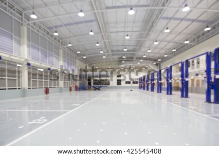 New modern storehouse, blurred background for industry