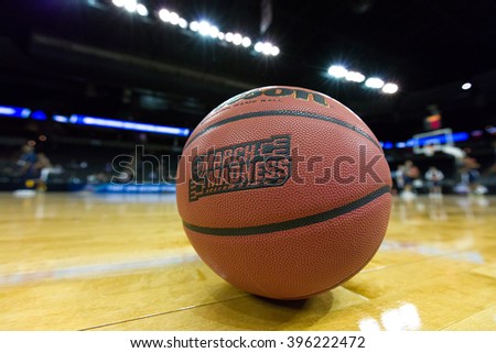 March 17, 2016 - Spokane, WA:  A game ball sits on court the day prior to the start of the 2016 NCAA Men\'s Basketball Tournament games at the Spokane Veterans Memorial Arena.