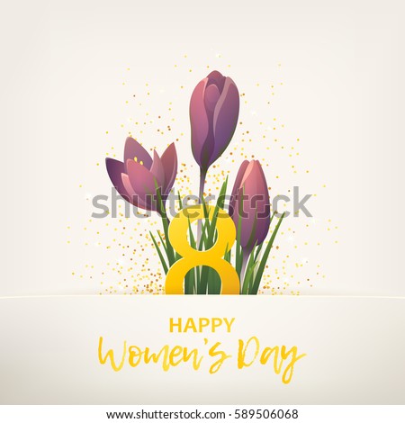International Women\'s day. 8 March. Happy Women\'s Day. Spring flowers, purple crocus. Vector illustration EPS10 for creative flyer, postcard, greeting card, banner design
