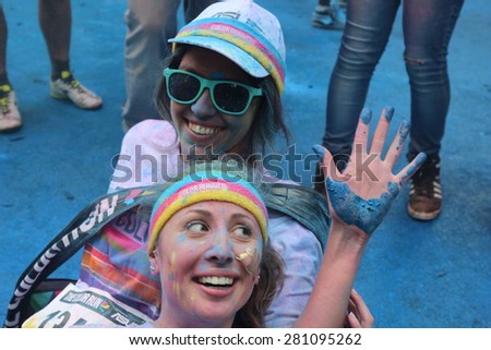 FLORENCE, ITALY - MAY 23: Thousands of people take part to the Color Run event, the funniest and most colorful urban running ever on MAY 23, 2015 in Florence.