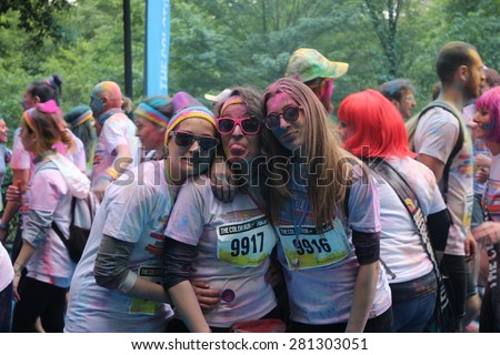 FLORENCE, ITALY - MAY 23: Thousands of people take part to the Color Run event, the funniest and most colorful urban running ever on MAY 23, 2015 in Florence.