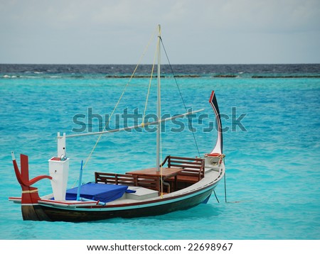 Lonely sailboat in the Indian Ocean, Maldives